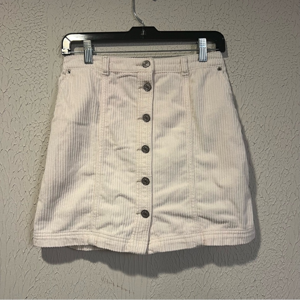 Abercrombie & Fitch Ivory Button-Front Corduroy mini Skirt size X small - Picture 3 of 10